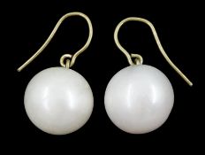 Pair of 9ct gold cultured white pearl pendant earrings