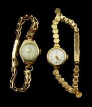 Two 9ct gold ladies manual wind wristwatches