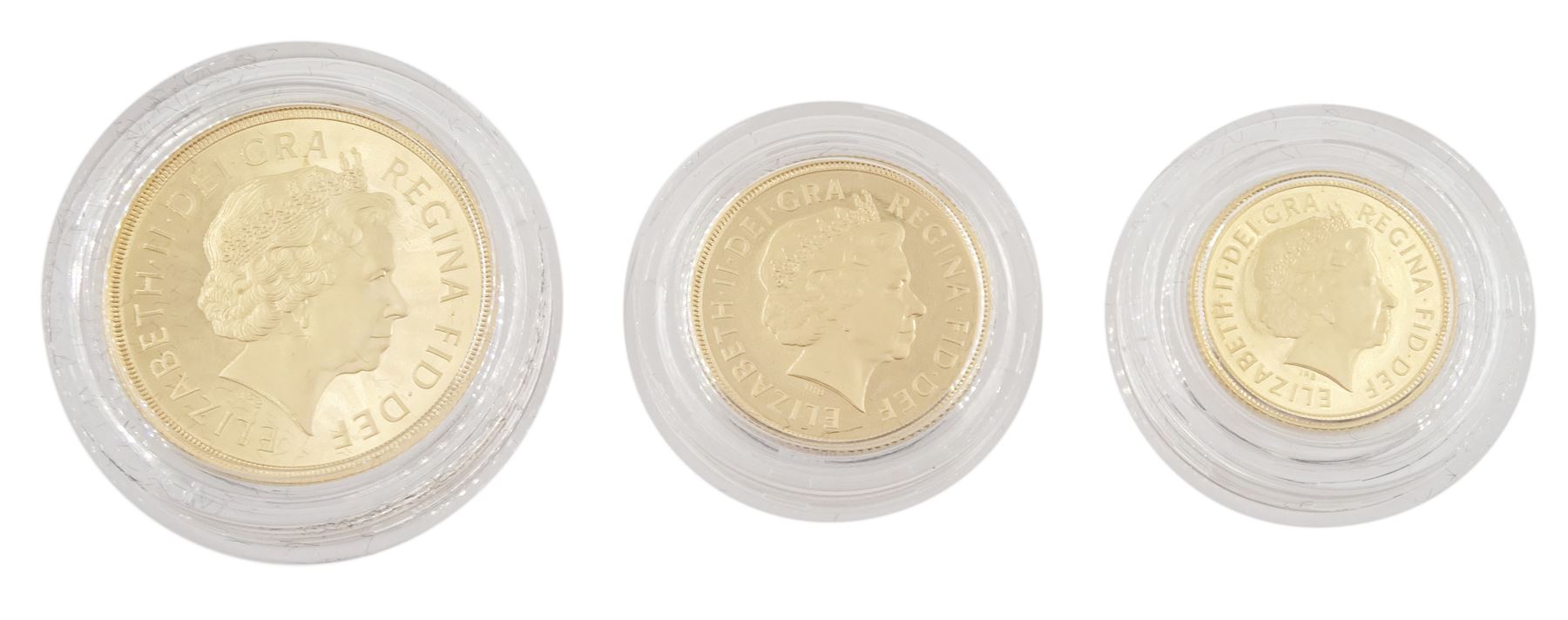 Queen Elizabeth II 'Golden Jubilee' gold proof three-coin shield back sovereign set - Image 2 of 3