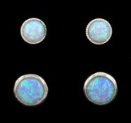 Two pairs of silver opal stud earrings