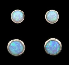 Two pairs of silver opal stud earrings