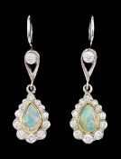 Pair of 18ct gold opal and diamond pendant stud earrings