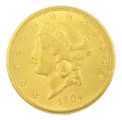 United States of America 1904 gold twenty dollars coin