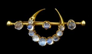 19th / early 20th century 14ct gold moonstone crescent moon brooch