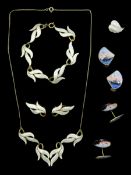 Scandinavian silver white enamel leaf design necklace