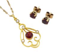 Edwardian gold garnet and seed pearl pendant