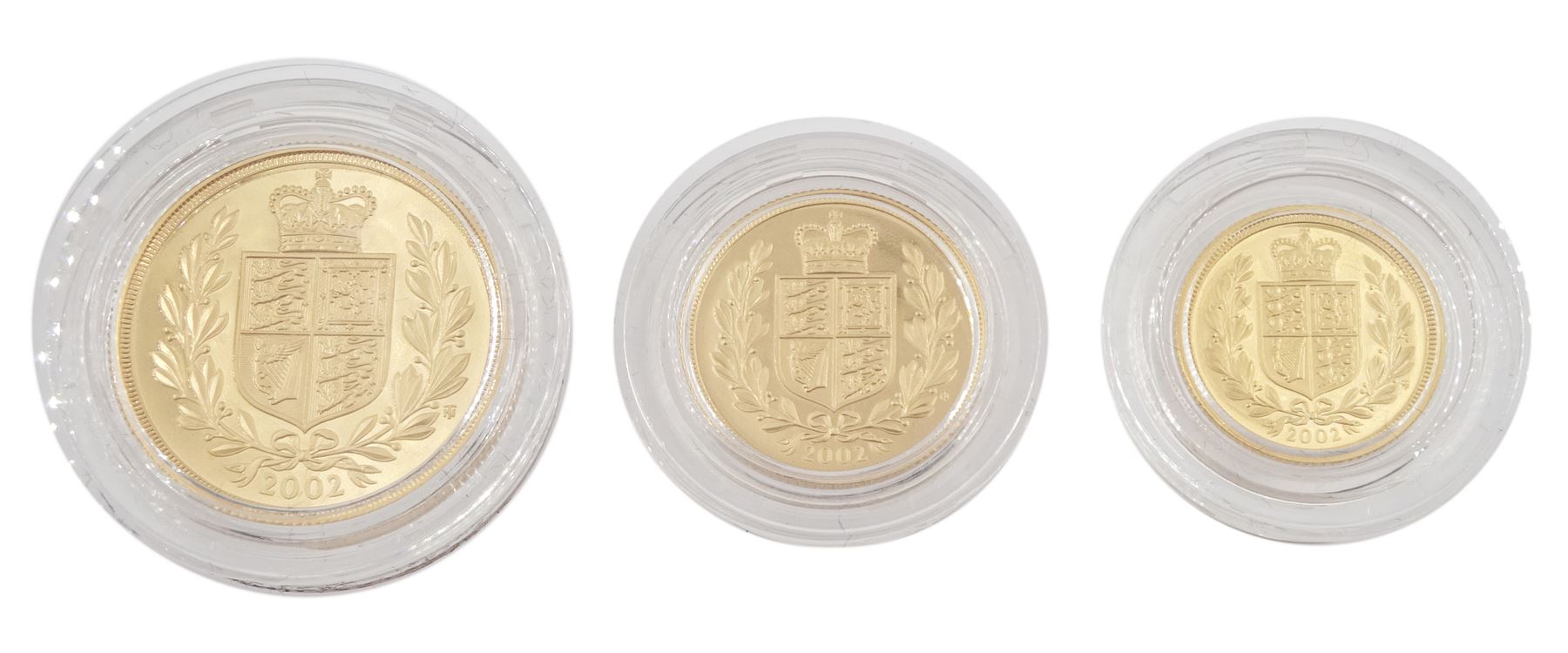 Queen Elizabeth II 'Golden Jubilee' gold proof three-coin shield back sovereign set - Image 3 of 3