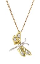 18ct white and yellow gold butterfly pendant