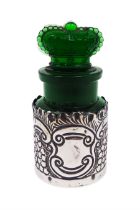 Edwardian silver mounted green glass scent bottle