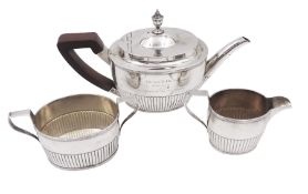 1930s American silver three piece batchelors tea service