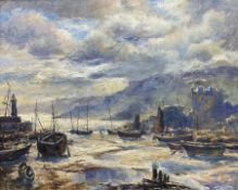 English School (Contemporary): Busy Harbour at Low Tide