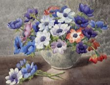 GW Dove (British Early 20th century): Still Life of 'Anemones' in a Vase