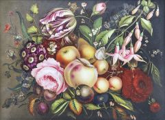 English School (Early 20th Century): Still Life of Flowers and Fruit