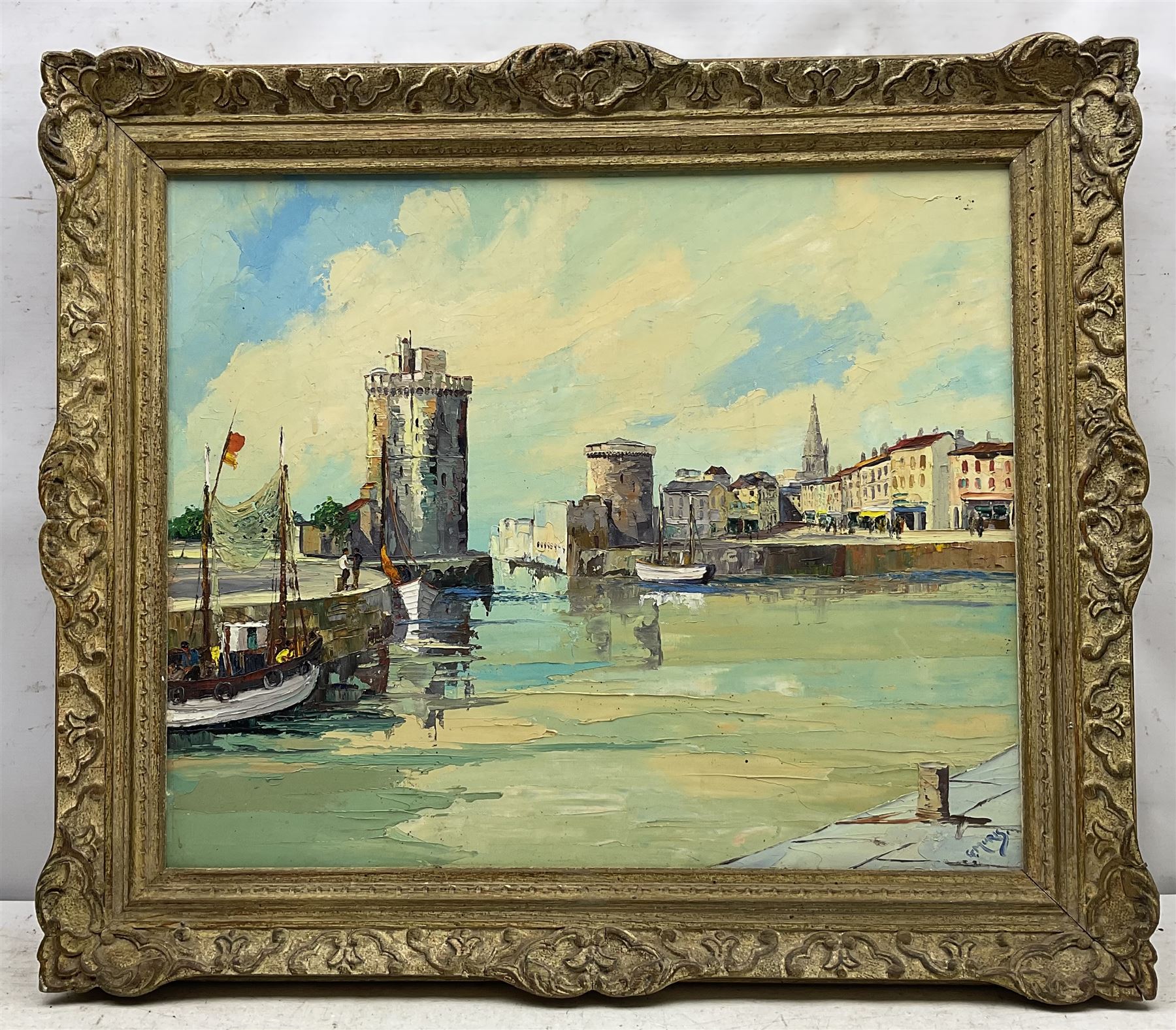 George Muris (British c.1914-1988): Continental Harbour Scene - Image 2 of 3