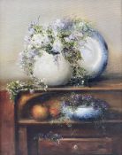 Judith Levin (British 1956-): Still Life of a Bouquet Cascade