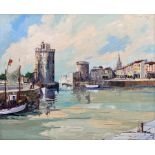George Muris (British c.1914-1988): Continental Harbour Scene