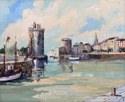 George Muris (British c.1914-1988): Continental Harbour Scene