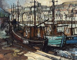 Tom Durkin (British 1928-1990): Fishing Boats in Scarborough Harbour