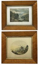 Near pair of birdseye maple frames containing Baxter prints aperture 19cm x 26cm