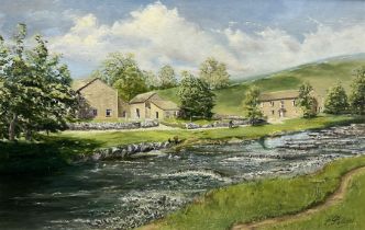 L Pollard (British 20th Century): Feeding Ducks in a Dales Landscape