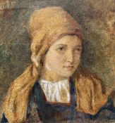 Attrib. William Henry Hunt (British 1790-1864): Girl in a Bonnet