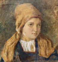 Attrib. William Henry Hunt (British 1790-1864): Girl in a Bonnet