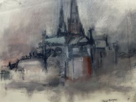 Honor Brogan (British 20th Century): 'Ship of Faith - Litchfield Cathedral from Stowe Pool'