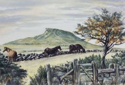 Jonathan R Douglas (Welsh Contemporary): Horses Grazing on a Hilltop