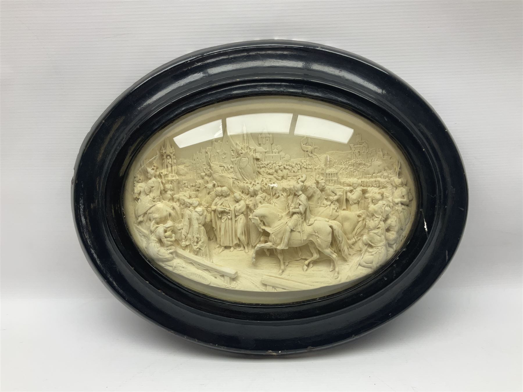 Justin Mathieu; oval high relief plaque depicting a battle scene - Image 8 of 18