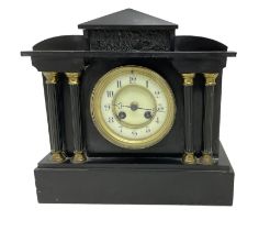 French - late 19th century 8-day mantle clock in a Belgium slate case
