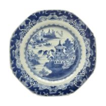 18th century Chinese export blue and white plate of octagonal form