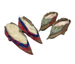Two pairs of Chinese silk embroidered lotus shoes