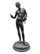 Bronzed classical nude male figure