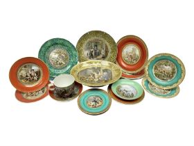 19th century Prattware table ware to include an oval footed dish decorated with a scene after Landse