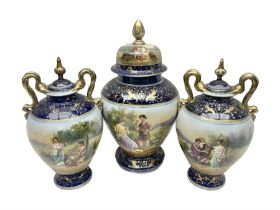 19th century Vienna style porcelain 'Musik' garniture