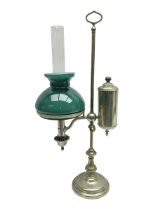 William H Honey polished brass adjustable student's oil lamp