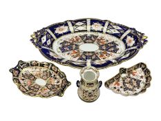 Royal Crown Derby 2451 Imari pattern oval dish of lobbed form together with two trinket dished and m