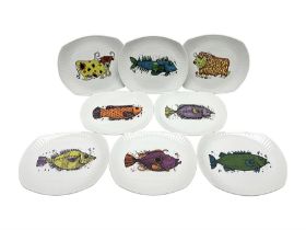 Set of Six Washington pottery fish series plates