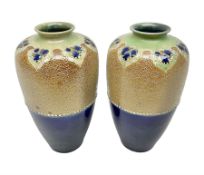 Pair of Royal Doulton Lambeth stoneware baluster vases