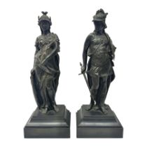 After Auguste Moreau; pair of 19th century bronzed figures representing Minerva and Mars