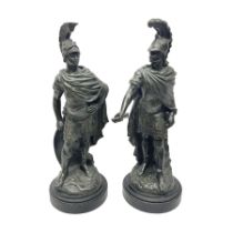 After Edouard Drouot pair of bronzed figures modelled as Roman soldiers