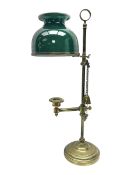 19th century brass Bouillotte candle lamp with adjustable green glass shade