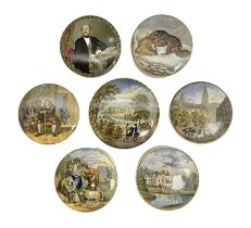 Seven 19th century Prattware pot lids with associated bases