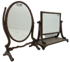 George III mahogany dressing table mirror with carved moulding and bracket feet (W58cm)