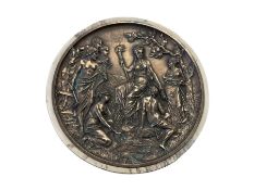 Bronzed medallion of a neo classical scene