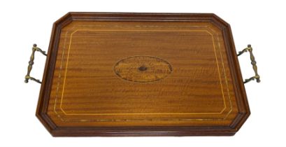 Wooden twin handled tray with inlaid decoration