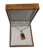 Silver tri-colour Baltic amber pendant necklace