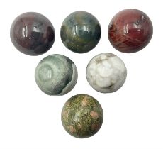 Six mineral specimens spheres
