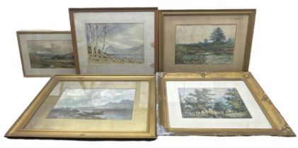 Collection of four early 20th century watercolours depicting country and lake scenes variously signe
