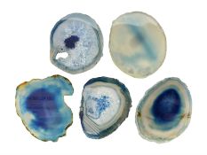 Five blue agate slices